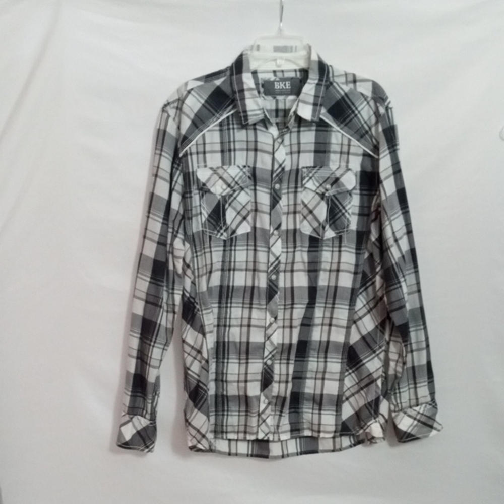 BKE Monochrome Plaid Large Athletic Fit Pearl Snap Western Shirt